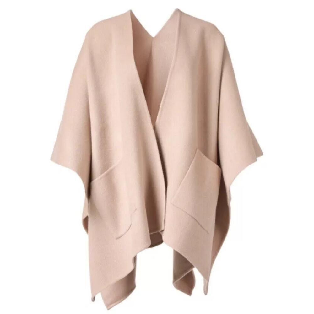 Eileen Fisher Double face Wool Cashmere Serape Sweater Powder Beige OS NWT